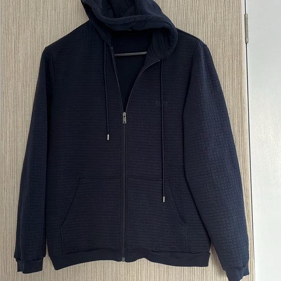 Boss Cotton Blend 72 Cotton Navy Zip Hoodie Jacket Men Size:XL